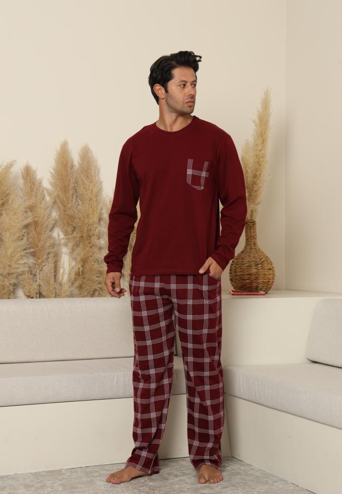 Pijama Barbati ,Maneca si Pantaloni Lungi,Culoare Rosu cu Alb,Engros